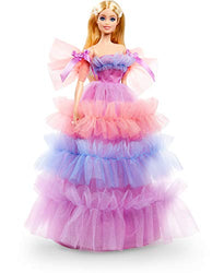 Barbie Birthday Wishes Doll (Blonde, 13-Inch), Wearing Ruffled Gown, with Doll Stand and Certificate of Authenticity, Gift for 6 Year Olds and Up