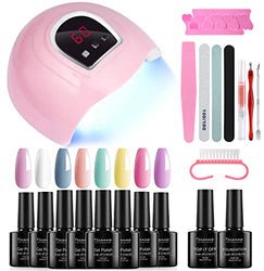 Gel Nail Polish Kit with UV Light - 54W UV LED Nail Dryer Lamp, 8 Pastel Spring Summer Colors Gel Nail Polish Set Starter Kit with Base & No Wipe Top Coat and Manicure Tools by Tecanne
