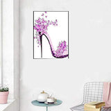 Diamond Painting Kits for Adults, 5D Round Full Drill Art Perfect for Relaxation and Home Decor Purple Flower High Heels with Butterflies 11.8x15.7Inch