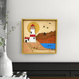 ImprovingLife Wall Art Decor Lighthouse on the Cliff Landscape Wood Sculpture 3D effect