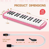 CAHAYA Melodica 32 Keys Double Tubes Mouthpiece Air Piano Keyboard Musical Instrument with Carrying Bag 32 Keys, Pink…
