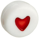 Darice Acrylic Alphabet Beads-Red Hearts-Round-White-6mm