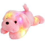 WEWILL Creative Night Light LED Stuffed Animals Lovely Dog Glow Plush Toys Gifts for Kids 18-Inch (Pink)