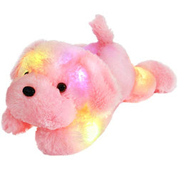 WEWILL Creative Night Light LED Stuffed Animals Lovely Dog Glow Plush Toys Gifts for Kids 18-Inch (Pink)