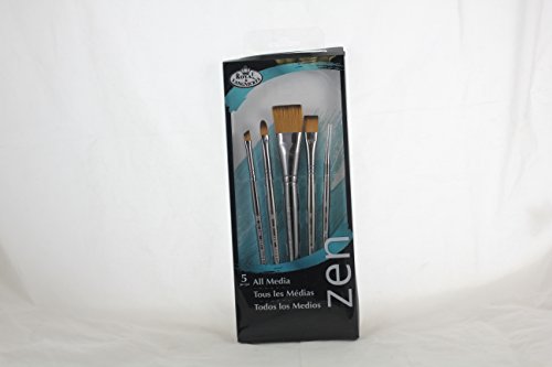 Royal & Langnickel, Zen Series 73 Set of 5 Brushes, Standard Handle, Synthetic Filament, Wash 1,