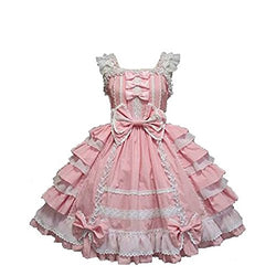Smiling Angel Girls Sweet Lolita Dress Princess Lace Court Skirts Cosplay Costumes Pink, Small