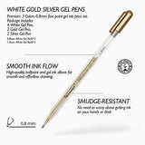 Dainayw 3 Colors Gel Pen Set - White, Gold and Silver 0.8 mm Nibs Gel Ink Pens, Archival Ink Rollerball Pens for Black Paper Drawing, Sketching, Illustration Design and Adult Coloring Book, Pack of 8