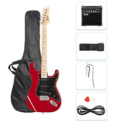 GLARRY 39" Full Size Electric Guitar for Music Lover Beginner with 20W Amp and Accessories Pack Guitar Bag (Red)