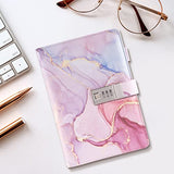 Marble Diary with Lock for Girls and Women, A5 Leather Locked Journal for Teen Girls, Secret Cute Password Lock Notebooks with Pen Holder for Travel Diary Office Notepad (Pink)
