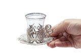 Alisveristime (SET OF 6) Handmade Turkish Tea Water Zamzam Serving Set Glasses Saucer and Spoon (Ottoman) (Silver)