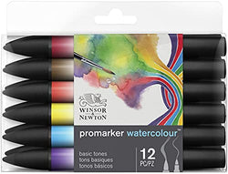 Winsor & Newton 290165 Promarker Watercolor Marker, Set of 12, Basic Tones 12 Count