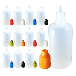 510 Central 50mL LDPE Plastic Thin Tip Dropper Bottles (12 Pack, Multi Color Caps)