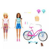Barbie Outdoor Bike Playset Bundle Blonde and Brunette Doll with Puppy Summer Fun Set