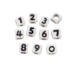 Darice Cube - White with Assorted Black Numbers Alphabet Beads