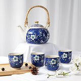 taimei teatime Japanese Tea Set, Ceramic Tea Sets with 1 Teapot, 4 Tea Cups, 1 Stainless Infuser, 1 Bamboo Tray, Beautiful Tea Sets for Adults with Plum Blossom Patterns, Tea Sets for Women