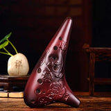 ZYCSKTL Adult Beginner 12 Hole Alto C Clay Ocarina, Natural Smoked Submarine Type Playing Instrument, Beautifully Hand-Carved Roses, Cloth Bag + Lanyard + Mouthpiece Protector, Antique Color