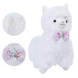 KSB 14" White Bow Tie Plush Alpaca,Japanese Alpacasso Soft Plush,100% Plush Stuffed Animals Doll