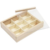 Unfinished Wood Box with Lid, 9 Compartment Storage Box (6.75 x 5.1 in, 2 Pack)