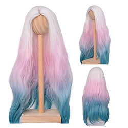 MUZI Wig BJD SD Doll Hair Wig Heat Resistant Wire Long Curly White Pink Blue Green Ombre Wigs for 1/3 Dolls (01)