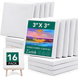 ESRICH Mini Stretched Canvas 16Pack 3*3inch,2/5Inch Profile Art Primed Canvases for Painting,100% Cotton Small Professional Stretched Canvas for Kids and Art Supplies,for Acrylics,Oils&Other Painting