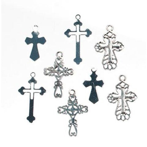 Bulk Buy: Darice DIY Crafts Cross Charms Silver Assorted Shapes and Sizes 18 pieces (3-Pack)