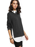 Romwe Women's Classic Collar Long Sleeve Curved Hem Pullover Sweatshirt Black S