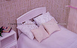 Bed linen set for 12 inch doll, Double bed dollhouse 1:6 scale, chic set 3 piece, bedding cover, bedspread, cushion miniature