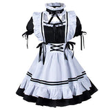 Anime French Maid Apron Lolita Fancy Dress Cosplay Costume Furry Cat Ear Gloves Socks Set(S) Black-White