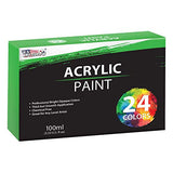 U.S. Art Supply 24 Color Acrylic Paint Jar Set 100ml Bottles (3.33 fl oz) - Professional Artist