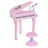 Qaba 37 Key Kids Toy Baby Grand Digital Piano with Microphone and Stool - Pink