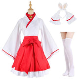 Japanese anime red and white kimono fox cosplay costume with socks size S(Asia M)