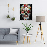 5D Diamond Painting Skull with Flowers, Round Full Drill Diamond Dots Paintingsfor Adults, Skeleton Flower DIY Painting by Number Kits for Home Wall Art Décor 12x16inch