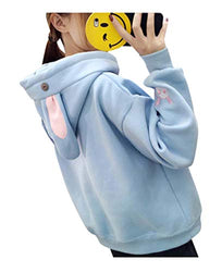 Cosplay Anime Bunny Emo Girls Sweater Hoodie Ears Costume Panda Cat Emo Bear Jacket T Shirt Top Shirt (Blue Bunny)