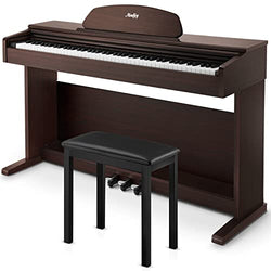 Keyboard Piano 88 Key Weighted, Moukey Digital Piano Electric Keyboard with Stand & Bench for Beginner，MDP-550 Brown Piano with Triple Pedal & Sliding Key Cover，Support USB/MIDI