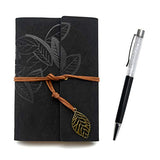 Writing Journals Notebook (Memo Book) Refillable Leather Women's Notebook Journals, A6(7×5inch) Travel Diary, Best Gift for Teens Girls and Boys (Gray-Black,Lined Journals)