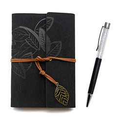 Writing Journals Notebook (Memo Book) Refillable Leather Women's Notebook Journals, A6(7×5inch) Travel Diary, Best Gift for Teens Girls and Boys (Gray-Black,Lined Journals)