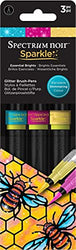 Sparkle Water-Based Fine Micro-Pigment Markers - Pack of 3 - Includes Flexible Brush Nib - by Spectrum Noir (Essential Brights)
