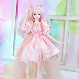 WELLVEUS 60cm 1/3 BJD Doll Ball Jointed Female Body Pink Dress Hair Makeup Clothes