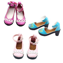 Fully 3 Pairs PU Leather 7.8cm/3" Long Doll Shoes with Ankle Strap Fits Mini 1/3 23 Inch BJD Dolls (B, Fits for 1/3 23 Inch BJD Dolls)
