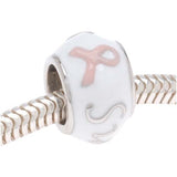 Silver Tone White Enamel Pink Breast Cancer Ribbon 'Survivor' Message Bead - Fits Pandora (1)