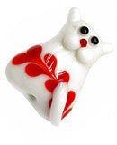 Linpeng Lampwork Glass Novelty Bead, 29 x 22 x 12mm, White Cat with Orange Pattern on Its Tummy