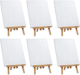 MEEDEN Easel with Canvas Sets, 12" Tall Beechwood Tabletop Painting Easel and 9" x 12" Stretched Canvas for Adults Artist Painting Party, Craft Drawing, Decoration Sets, Pack of 6