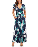 OUGES Women's V-Neck Pattern Pocket Maxi Long Dress(Floral-8,L)