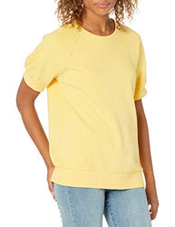 Amazon Brand - Goodthreads Women's Heritage Fleece Blouson Short-Sleeve Shirt, Lemon Yellow, Large