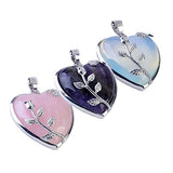 Top Plaza Natural Amethyst/Rose Quartz/Opalite Healing Crystal Gemstone Heart Pendant Necklace