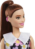Barbie Fashionistas Doll #187, Brunette Ponytail, Shift Dress, Pink Boots, Behind-The-Ear Hearing Aids, Toy for Kids 3 to 8 Years