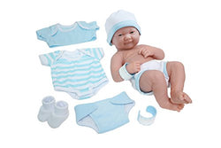 La Newborn Nursery 8 Piece Layette Baby Doll Gift Set, featuring 14" Life-Like Smiling Newborn Doll, Blue
