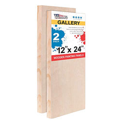 U.S. Art Supply 12" x 24" Birch Wood Paint Pouring Panel Boards, Gallery 1-1/2" Deep Cradle (Pack of 2) - Artist Depth Wooden Wall Canvases - Painting Mixed-Media Craft, Acrylic, Oil, Encaustic