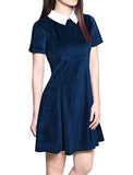 Allegra K Women's Peter Pan Collar Short Sleeves Flare Dress L Blue