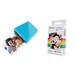Polaroid ZIP Mobile Printer (Blue) w/ Polaroid 2x3 inch Premium ZINK Photo Paper (50 sheets)